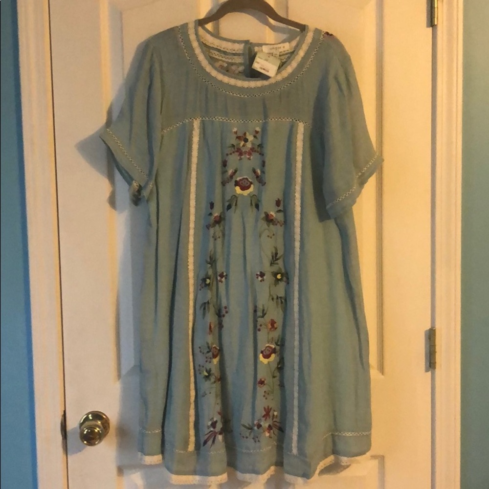 NWT Embroidered blue boutique dress size 2x